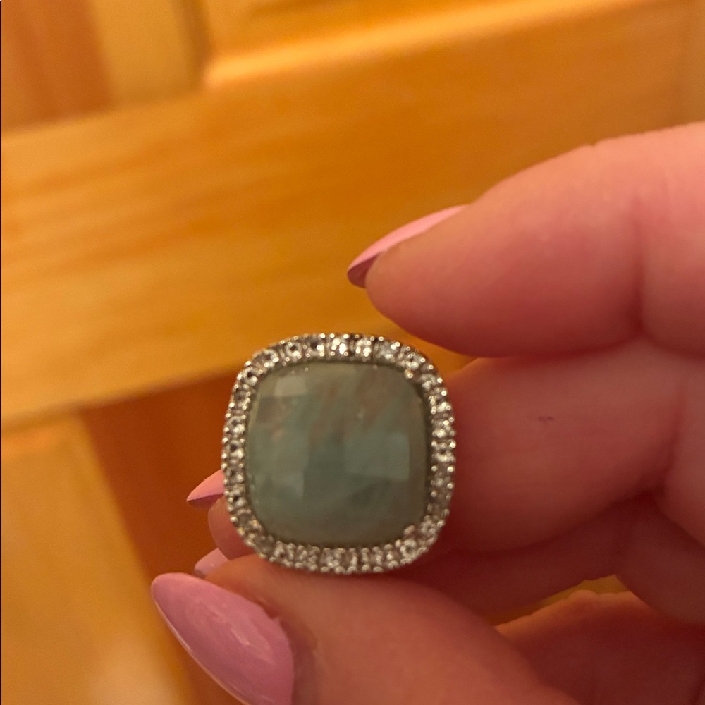 Silver 925 Ring with aquamarine Statement Stone and Halo topaz